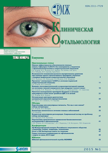 Клиническая офтальмология. Глаукома № 1 - 2015 год | РМЖ - Русский медицинский журнал
