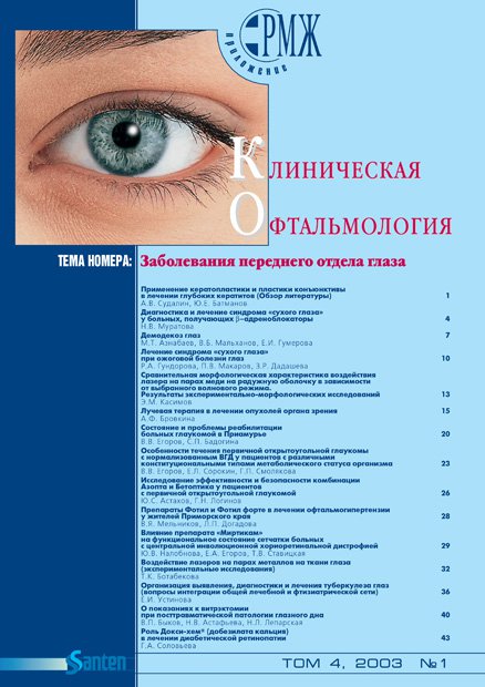 KOFT, Заболевания переднего отдела глаза № 1 - 2003 год | РМЖ - Русский медицинский журнал