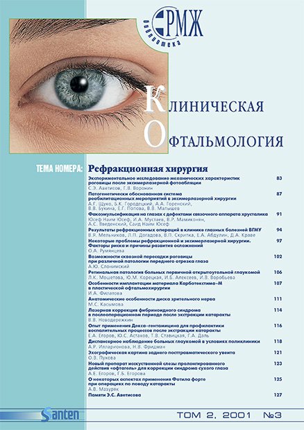 KOFT, Рефракционная хирургия № 3 - 2001 год | РМЖ - Русский медицинский журнал