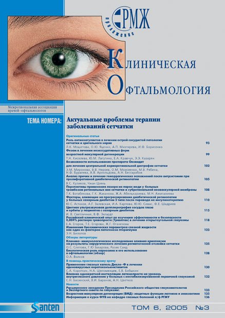 KOFT, Актуальные проблемы терапии заболеваний сетчатки № 3 - 2005 год | РМЖ - Русский медицинский журнал