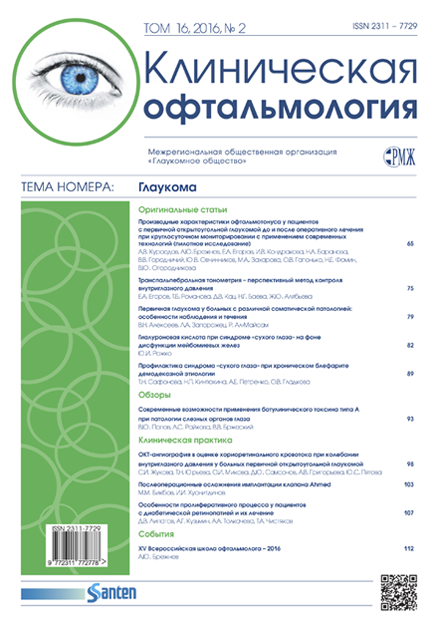 Клиническая офтальмология. Глаукома № 2 - 2016 год | РМЖ - Русский медицинский журнал