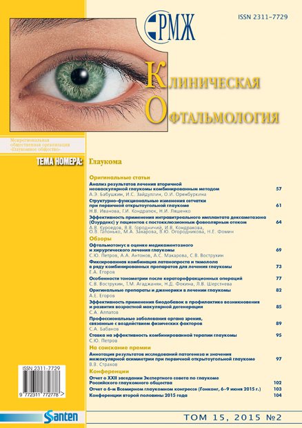 Клиническая офтальмология. Глаукома № 2 - 2015 год | РМЖ - Русский медицинский журнал
