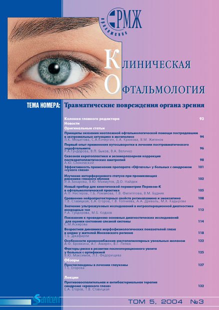 KOFT, Травматические повреждения органа зрения № 3 - 2004 год | РМЖ - Русский медицинский журнал