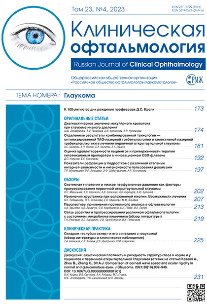 Клиническая офтальмология № 4 - 2023 год | РМЖ - Русский медицинский журнал