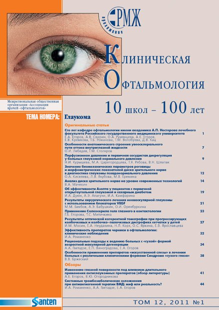 Клиническая офтальмология. Глаукома № 1 - 2011 год | РМЖ - Русский медицинский журнал