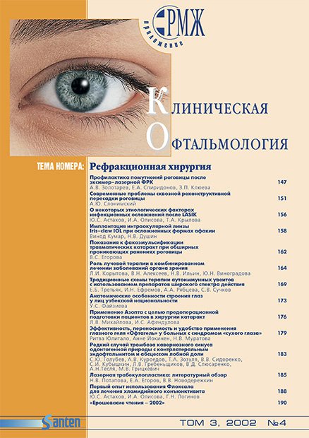 KOFT, Рефракционная хирургия № 4 - 2002 год | РМЖ - Русский медицинский журнал