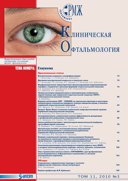 Клиническая офтальмология. Глаукома № 3 - 2010 год | РМЖ - Русский медицинский журнал
