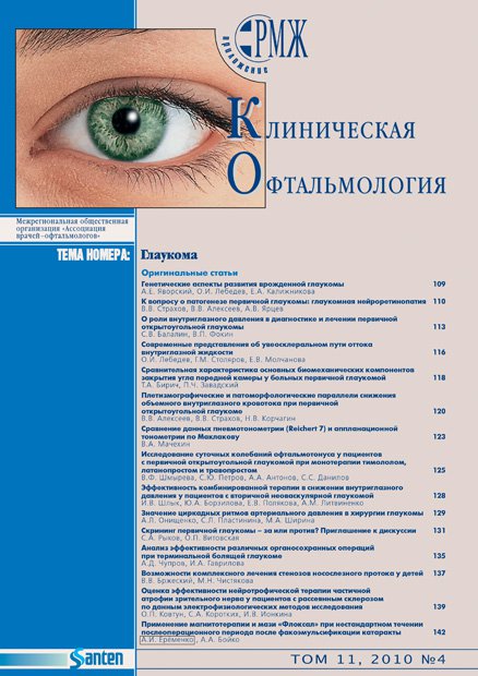 Клиническая офтальмология. Глаукома № 4 - 2010 год | РМЖ - Русский медицинский журнал