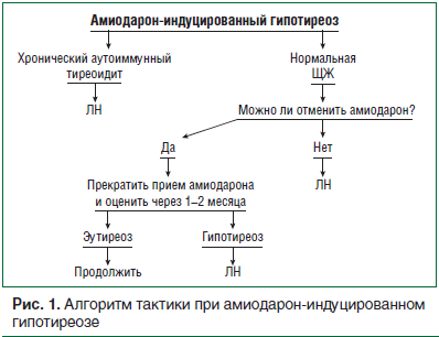 Рис. 1. Алгоритм тактики при амиодарон-индуцированном гипотиреозе