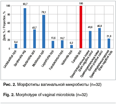 Рис. 2. Морфотипы вагинальной микробиоты (n=32)
