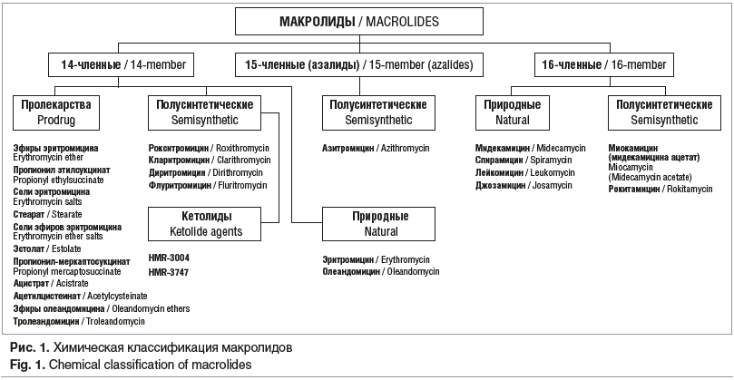 Рис. 1. Химическая классификация макролидов Fig. 1. Chemical classification of macrolides