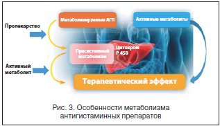 Рис. 3. Особенности метаболизма антигистаминных препаратов