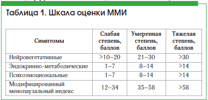 Таблица 1. Шкала оценки ММИ