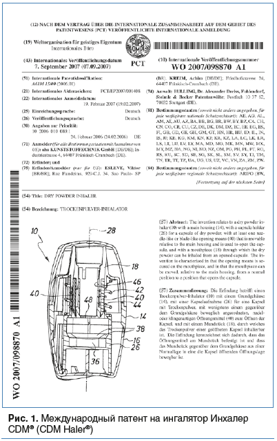 Рис. 1. Международный патент на ингалятор Инхалер CDM® (CDM Haler®)
