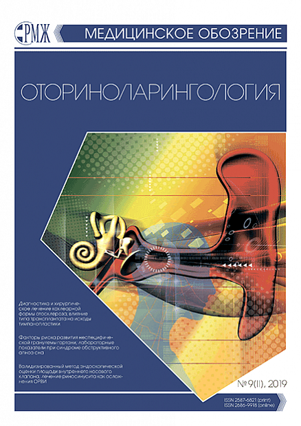 Оториноларингология № 9(II) - 2019 год | РМЖ - Русский медицинский журнал