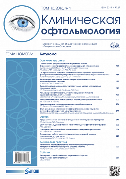 Клиническая офтальмология. Глаукома № 4 - 2016 год | РМЖ - Русский медицинский журнал